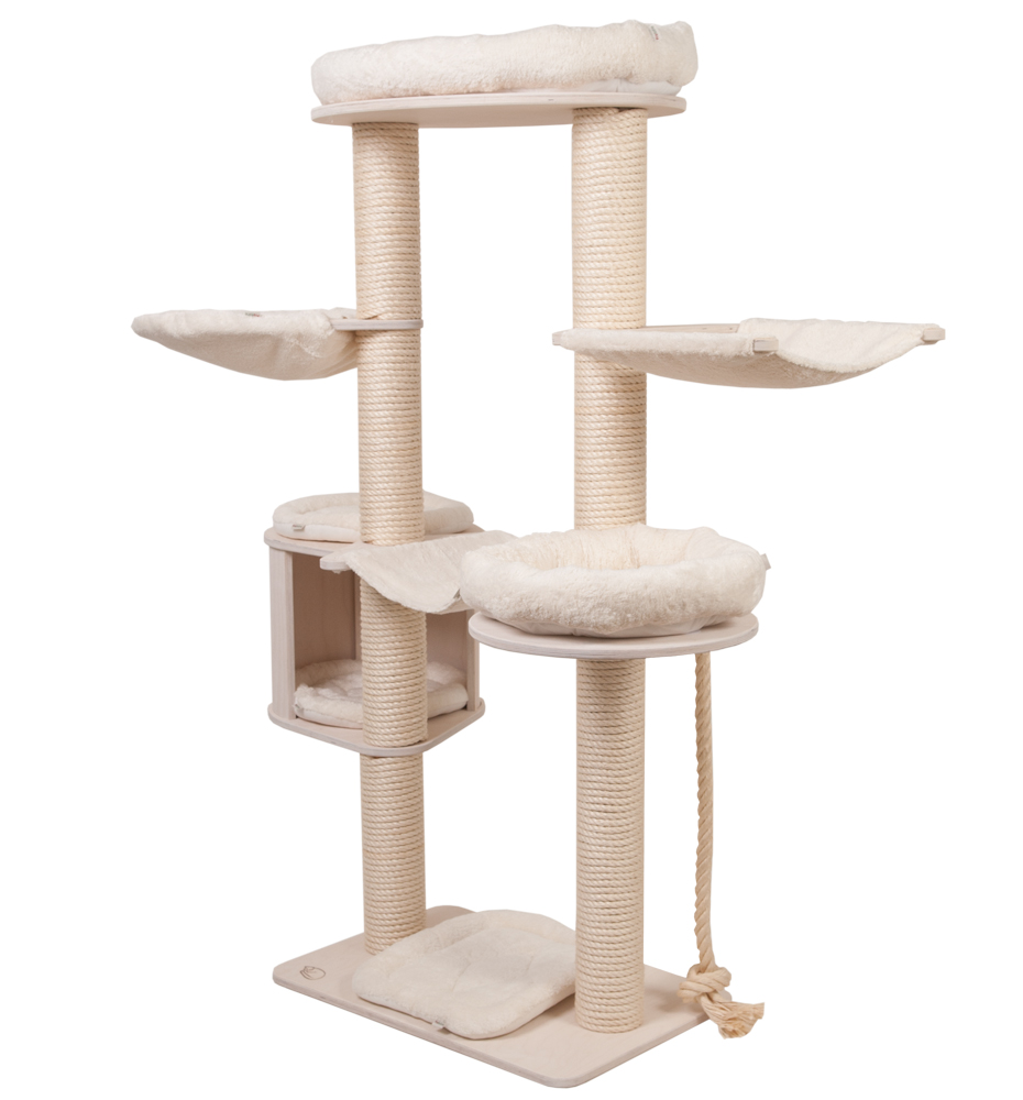 waschbarer Kratzbaum Weiss, Klettkissen Natur / White, Velcro Cushion Natura