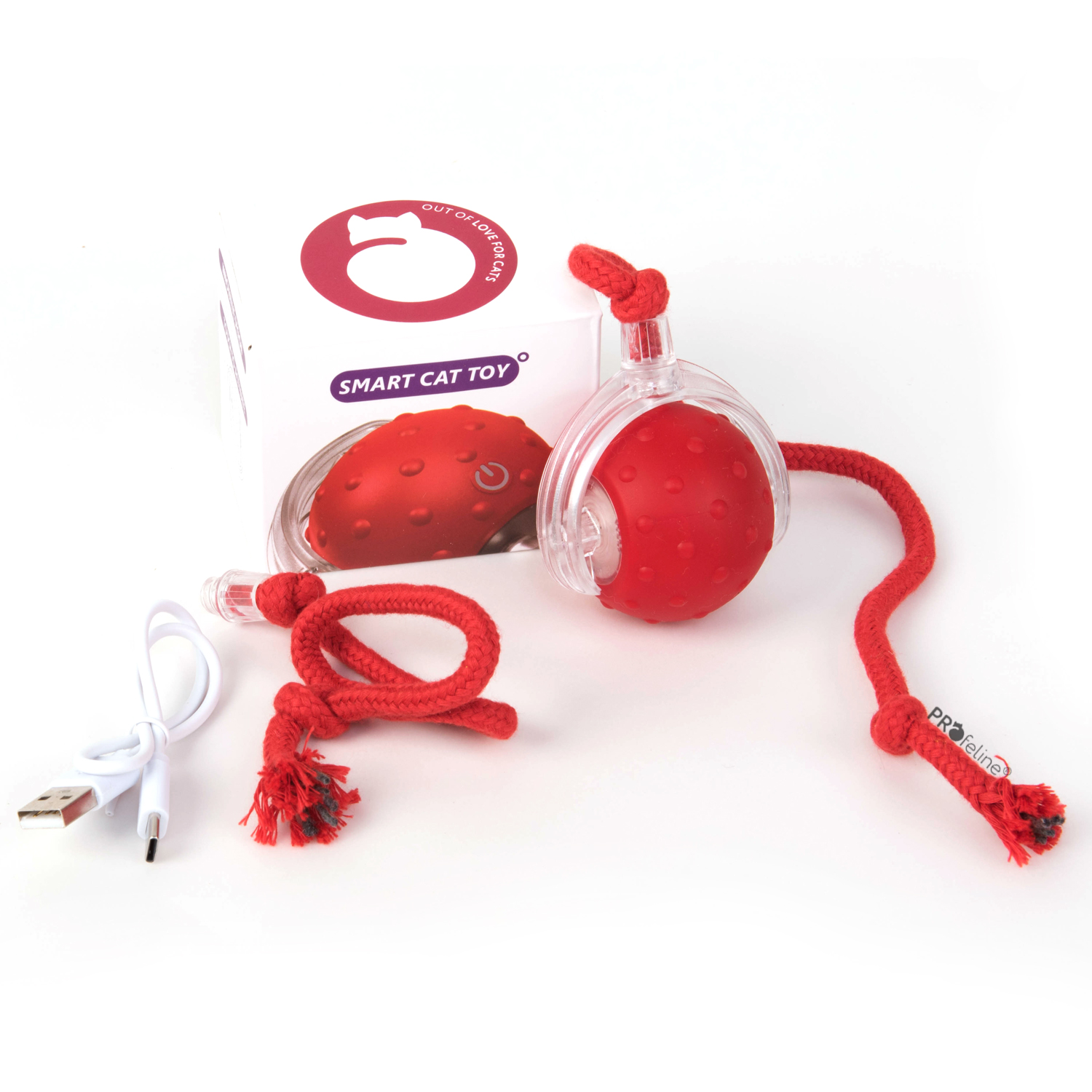 Electric Smart Cat Toy RED Interaktives elektrisches Katzenspielzeug USB Ladekabel