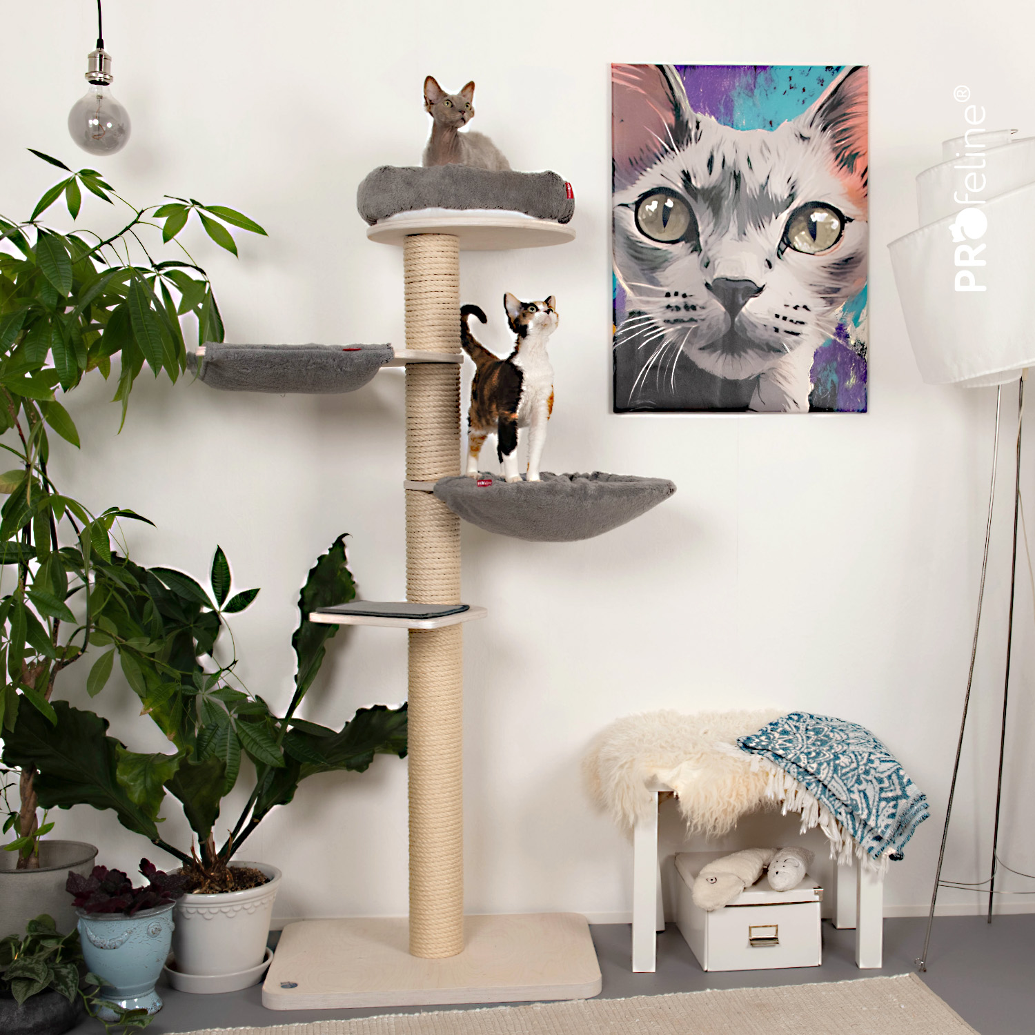 Freistehender Kratzbaum Lina grau waschbar kuschelig
