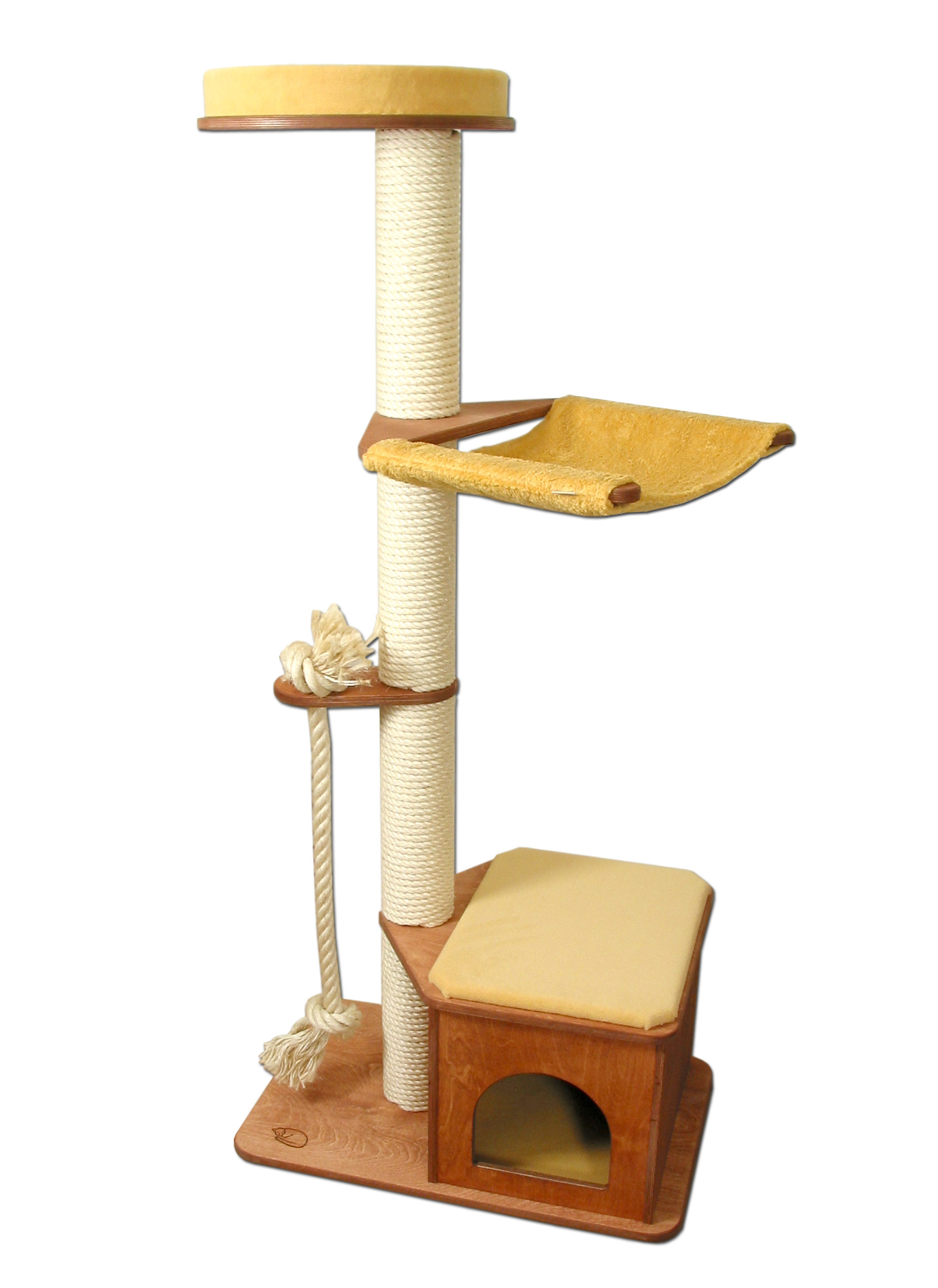 Kratzbaum Modell Victor Kratzbaum Haus Kirsche, Bezug Teppich Sonnengelb / Cherry, Carpet Cover Sunflower