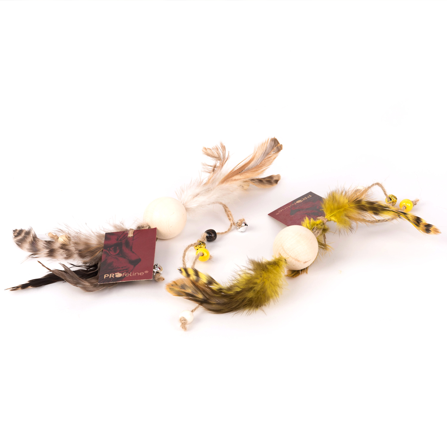 katzenspielzeug Holzkugel Federn